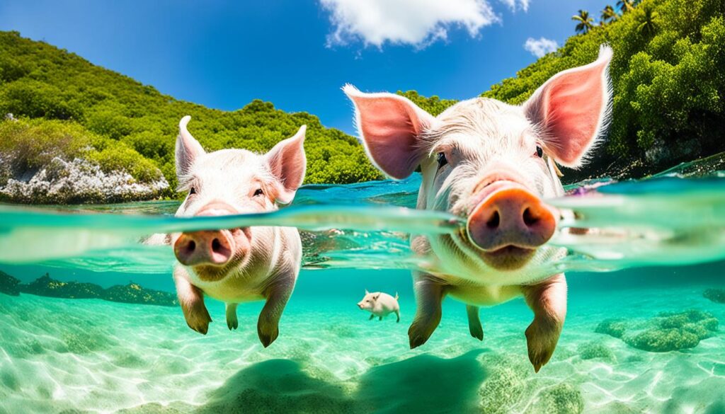 swimming with pigs in the Caribbean swimming with pigs in the Caribbean